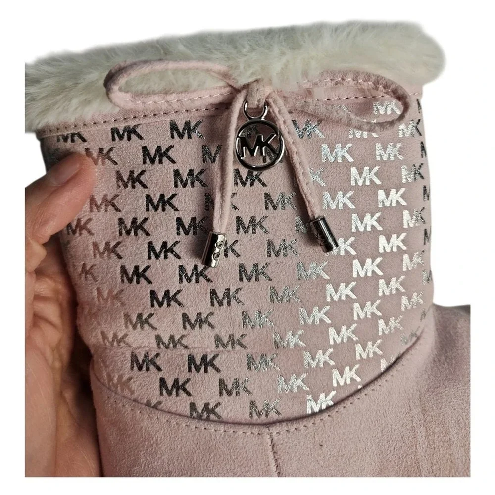 Michael Kors Payson Boots Kids Size 13 Pink Faux Fur Winter Designer Metallic MK
